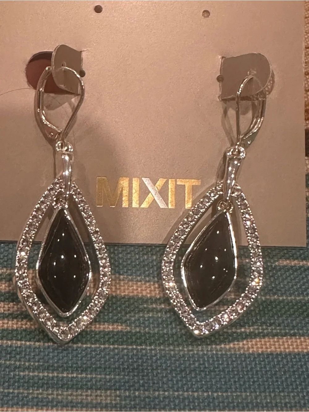 Silver-Tone Black Stone Teardrop Dangle Mix It Earrings